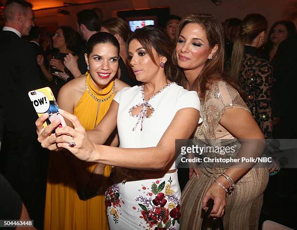 73rd ANNUAL GOLDEN GLOBE AWARDS -- Pictured: Actresses America Ferrera, Eva Longoria and Alex Meneses during NBCUniversal's Golden Globes Post-Party...
