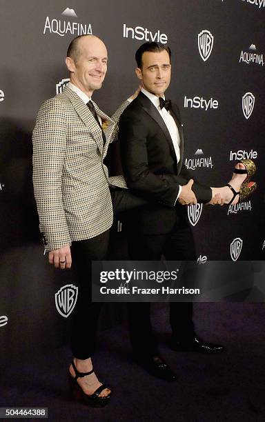 Actors Denis O'Hare and Cheyenne Jackson attend InStyle and Warner Bros. 73rd Annual Golden Globe Awards Post-Party at The Beverly Hilton Hotel on...