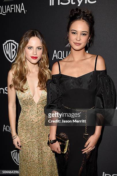 Actresses Halston Sage and Courtney Eaton attend The 2016 InStyle And Warner Bros. 73rd Annual Golden Globe Awards Post-Party at The Beverly Hilton...