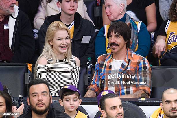 Anthony Kiedis attends a basketball game between the Utah Jazz and the Los Angeles Lakers at Staples Center on January 10, 2016 in Los Angeles,...