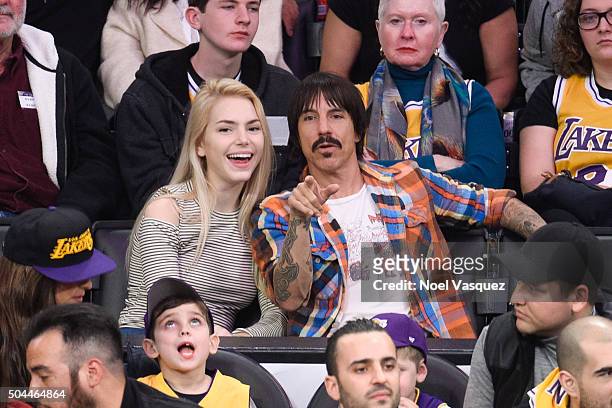 Anthony Kiedis attends a basketball game between the Utah Jazz and the Los Angeles Lakers at Staples Center on January 10, 2016 in Los Angeles,...
