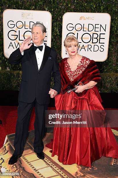 Musician Brian Wilson and Melinda Ledbetter attend the 73rd Annual Golden Globe Awards held at the Beverly Hilton Hotel on January 10, 2016 in...