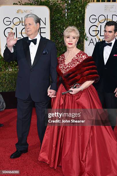 Musician Brian Wilson and Melinda Ledbetter attend the 73rd Annual Golden Globe Awards held at the Beverly Hilton Hotel on January 10, 2016 in...