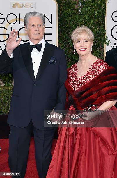 Musician Brian Wilson and Melinda Ledbetter attend the 73rd Annual Golden Globe Awards held at the Beverly Hilton Hotel on January 10, 2016 in...