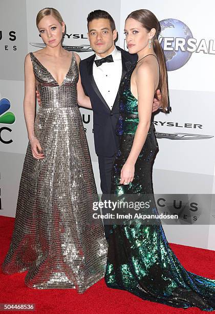 Portia Doubleday, Rami Malek, and Carly Chaikin attends Universal, NBC, Focus Features and E! Entertainment Golden Globe Awards After Party sponsored...