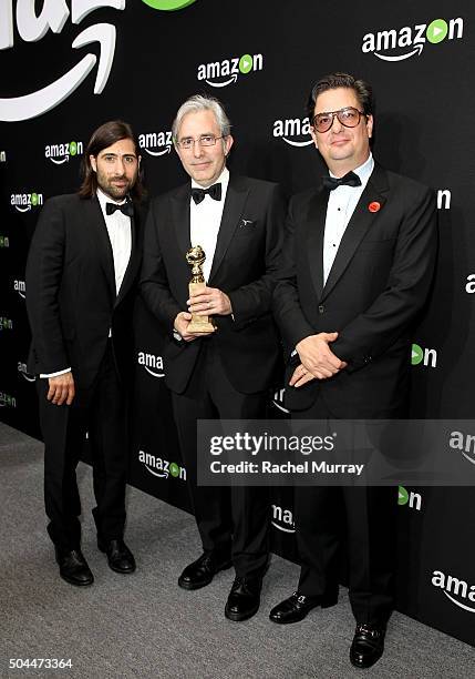 Actor/writer Jason Schwartzman, writer/director Paul Weitz and writer/producer Roman Coppola attend Amazon's Golden Globe Awards Celebration at The...