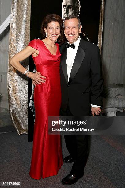 Actress Amy Aquino and Drew McCoy attend Amazon's Golden Globe Awards Celebration at The Beverly Hilton Hotel on January 10, 2016 in Beverly Hills,...