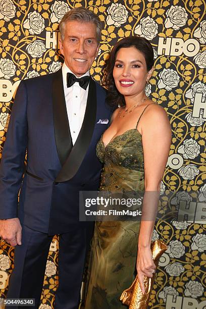 Announcer Michael Buffer and Christine Buffer attend HBO's Official Golden Globe Awards After Party at The Beverly Hilton Hotel on January 10, 2016...