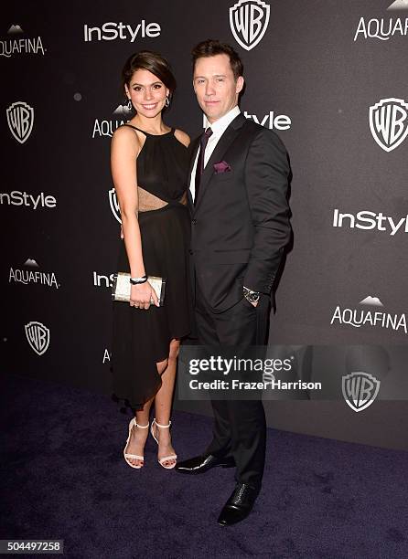 Model Michelle Woods and actor Jeffrey Donovan attends InStyle and Warner Bros. 73rd Annual Golden Globe Awards Post-Party at The Beverly Hilton...