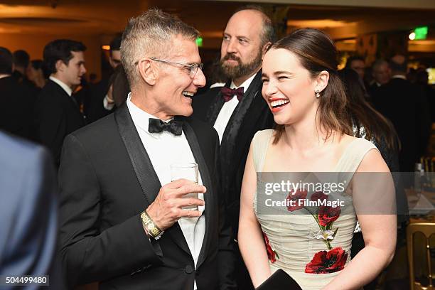 Programming president Michael Lombardo and actress Emilia Clarke attend HBO's Official Golden Globe Awards After Party at The Beverly Hilton Hotel on...