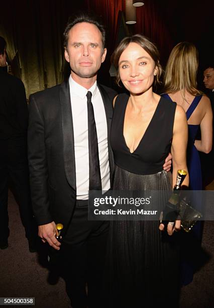 Actor Walton Goggins and writer/director Nadia Conners attend The Weinstein Company and Netflix Golden Globe Party, presented with DeLeon Tequila,...