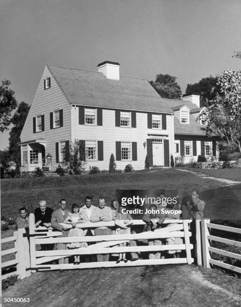 Dream house used for movie, Mr. Blandings Builds His Dream House with Cary Grant and Myrna Loy and other cast members posing in front.