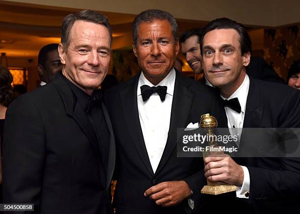Actor Bryan Cranston, Richard Plepler andactor Jon Hamm attend HBO's Official Golden Globe Awards After Party at The Beverly Hilton Hotel on January...