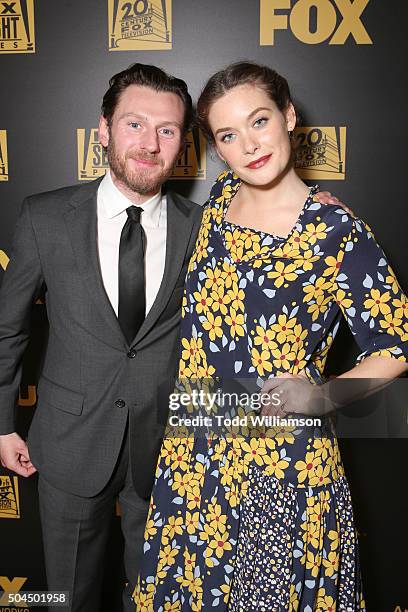 Actors Keir O'Donnell and Rachel Keller attend FOX Golden Globe Awards Awards Party 2016 sponsored by American Airlines at The Beverly Hilton Hotel...