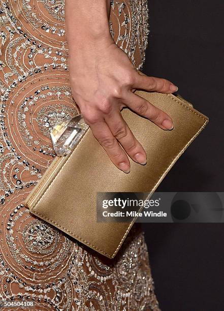 Actress Emmanuelle Vaugier, fashion detail, attends The Weinstein Company and Netflix Golden Globe Party, presented with DeLeon Tequila, Laura...