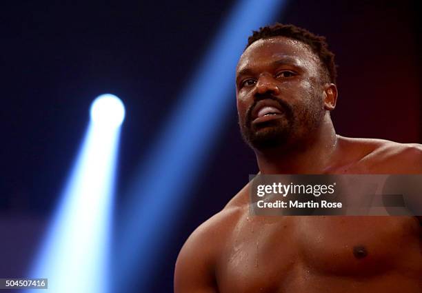 Dereck Chisora of Great Britain in action during the heavy weight fight ahead of the WBA Super-Middleweight championship title fight between Vincent...