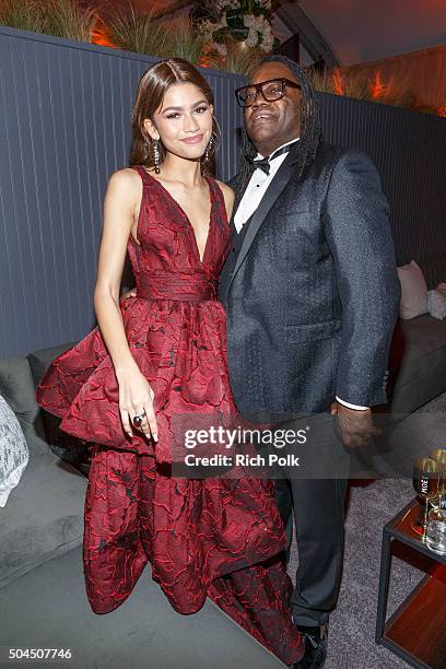 Zendaya and Kazembe Ajamu Coleman attend the Weinstein Company And Netflix Golden Globe Party, Presented With DeLeon Tequila, Laura Mercier, Lindt...