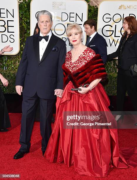 Musician Brian Wilson and Melinda Ledbetter attend the 73rd Annual Golden Globe Awards held at The Beverly Hilton Hotel on January 10, 2016 in...