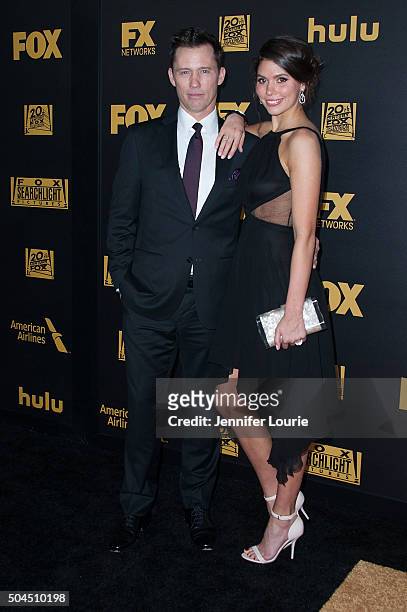 Actors Jeffrey Donovan and Michelle Woods arrive at Fox and FX's 2016 Golden Globe Awards Party on January 10, 2016 in Beverly Hills, California.