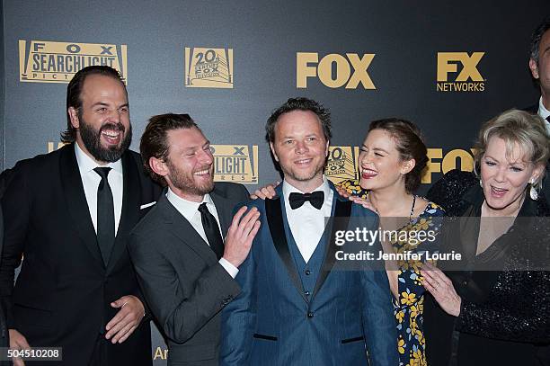 Angus Sampson, Keir O'Donnell, Noah Hawley, Rachel Keller, and Jean Smart arrive at Fox and FX's 2016 Golden Globe Awards Party on January 10, 2016...