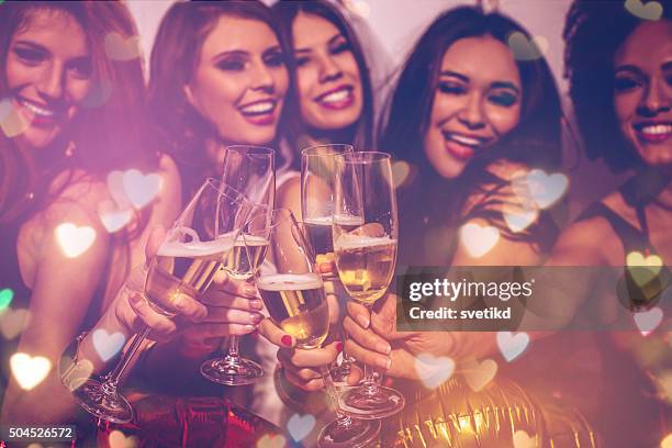 bride's squad - champagne party stock pictures, royalty-free photos & images