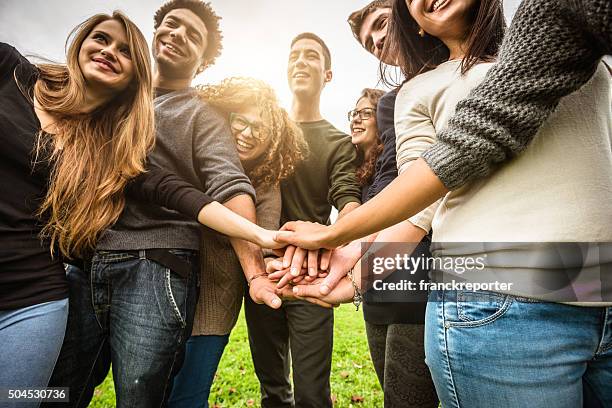 gruppo di adolescenti felici di volontariato - community figures foto e immagini stock