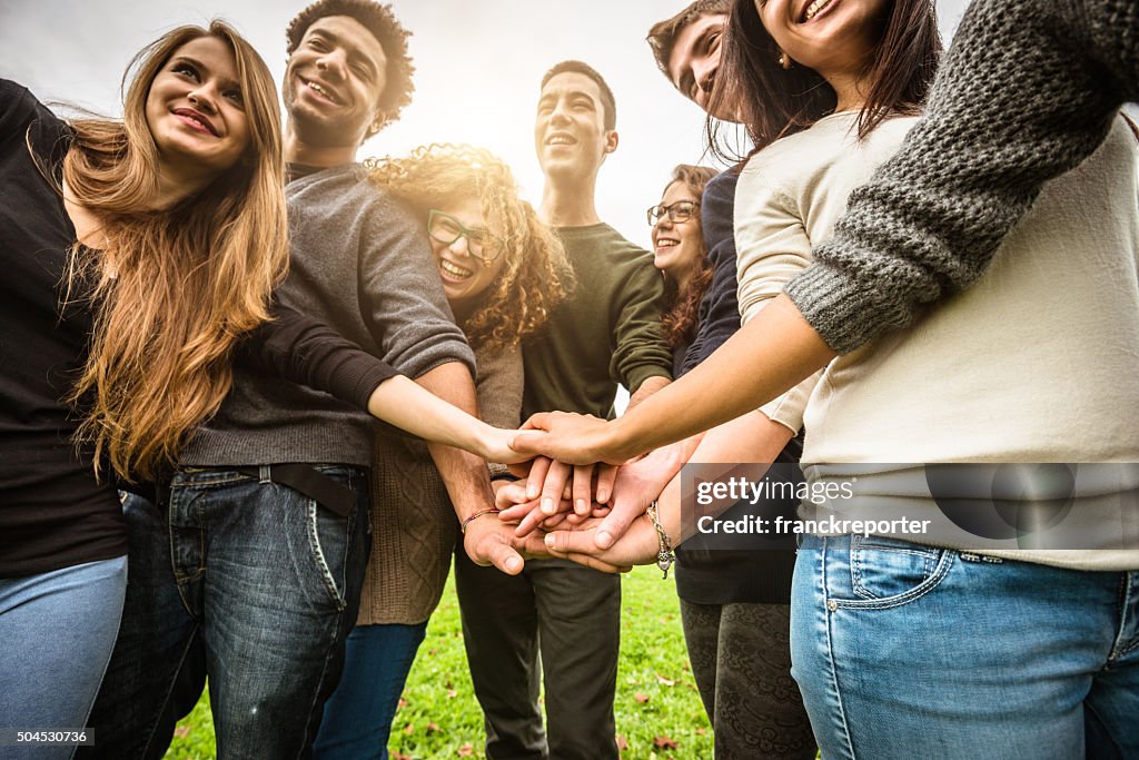 Group of teenagers volunteer happiness