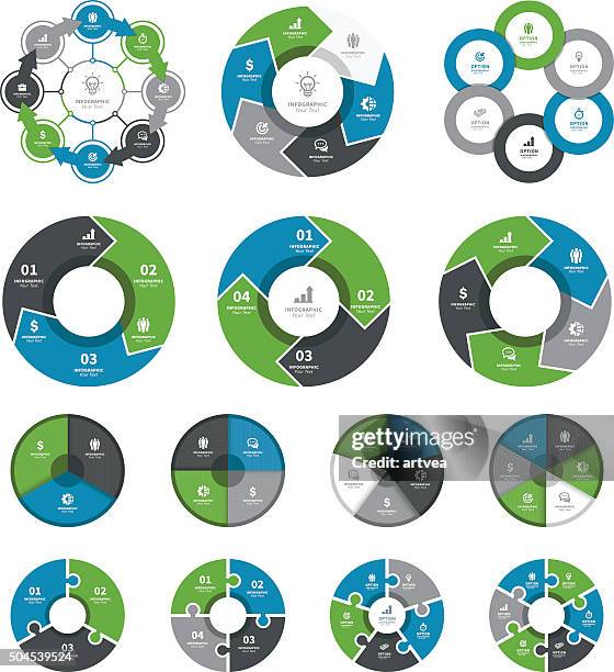 infographic elements and timeline set - circle puzzle stock illustrations