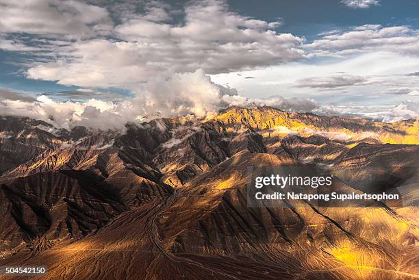 view of karakoram range over leh - india aerial stock pictures, royalty-free photos & images