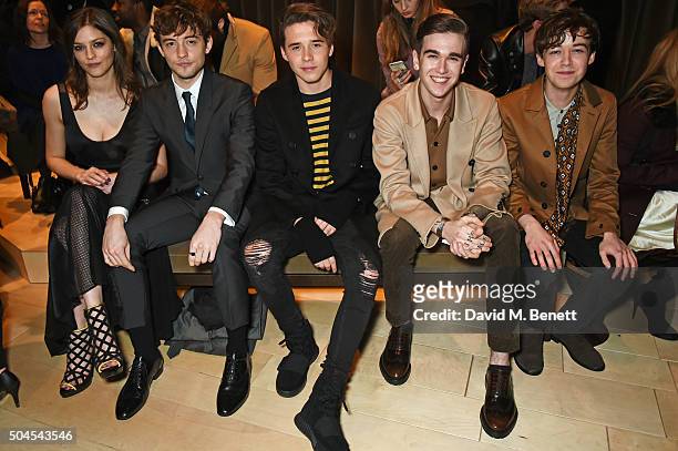 Amber Anderson, Josh Whitehouse, Brooklyn Beckham, Gabriel Day-Lewis and Alex Lawther attend the Burberry Menswear January 2016 Show on January 11,...