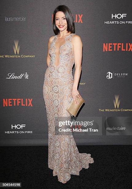 Emmanuelle Vaugier arrives at the 2016 Weinstein Company and Netflix Golden Globes afterparty held on January 10, 2016 in Los Angeles, California.