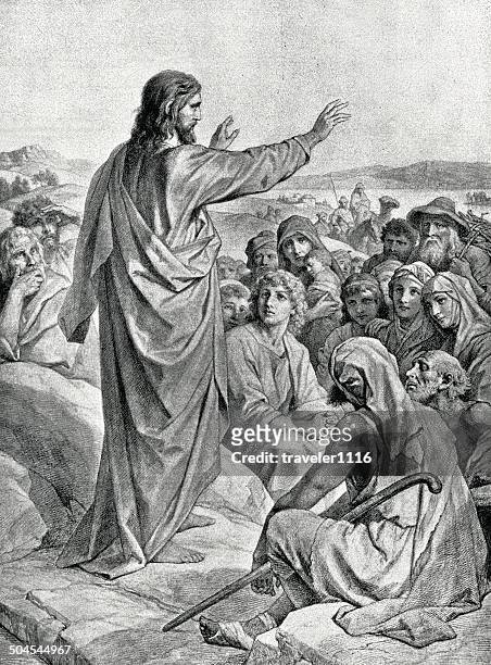 sermon on the mount - jesus christ stock illustrations