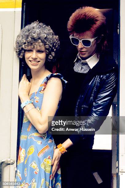 Singer David Bowie with his wife Angie Bowie on January 01, 1974 in London, England. David Bowie died on January 10, 2016 and Angie Bowie, who...