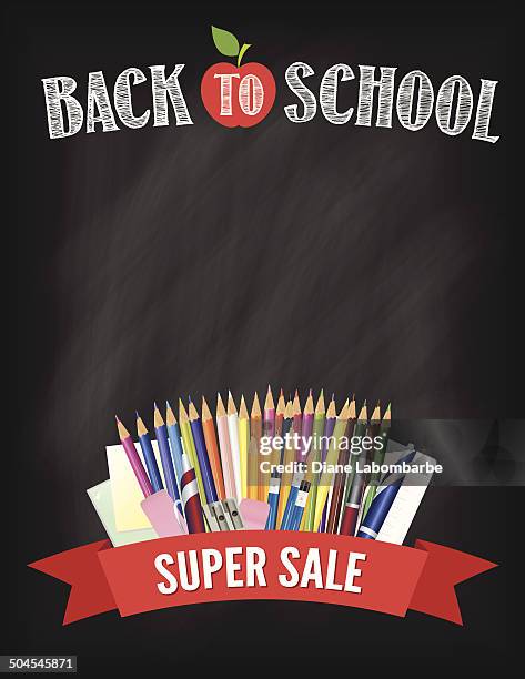 back to school fall sale blackboard design template - pencil sharpener stock illustrations