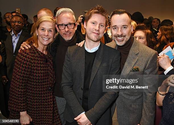 Jo Levin, Patrick Cox, Christopher Bailey, Burberry Chief Creative and Chief Executive Officer, and David Furnish attend the Burberry Menswear...