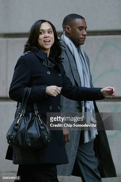 State's Attorney for Baltimore Marilyn Mosby arrives at the Mitchell Courthouse-West for jury selection in Baltimore Police officer Caesar Goodson's...