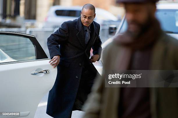 Baltimore Police officer Caesar Goodson arrives at the Mitchell Courthouse-West for jury selection in his trial January 11, 2016 in Baltimore,...