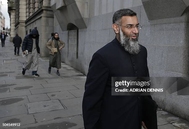 British muslim cleric Anjem Choudary arrives at the Old Bailey in London for the start of his trial on January 11, 2016. Choudary and Mohammed Rahman...