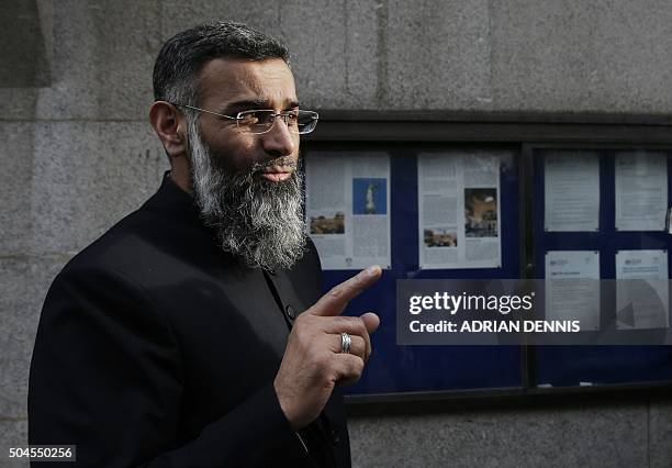 British muslim cleric Anjem Choudary arrives at the Old Bailey in London for the start of his trial on January 11, 2016. Choudary and Mohammed Rahman...