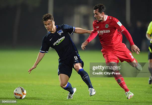 Alexander Baumjohann of Hertha BSC and Leon Andreasen of Hannover 96 during the friendly match between Hertha BSC against Hannover 96 on January 11,...