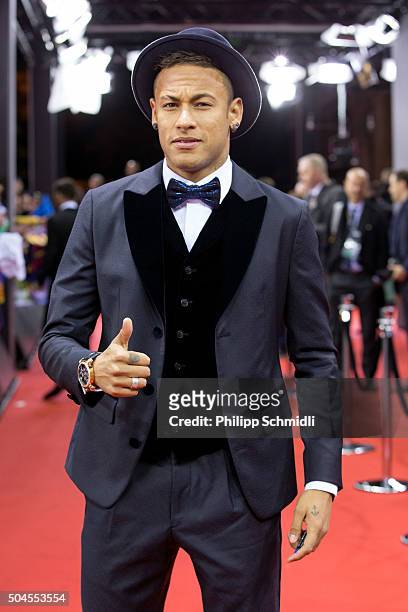 Ballon d'Or nominee Neymar Jr of Brazil and FC Barcelona arrives for the FIFA Ballon d'Or Gala 2015 at the Kongresshaus on January 11, 2016 in...