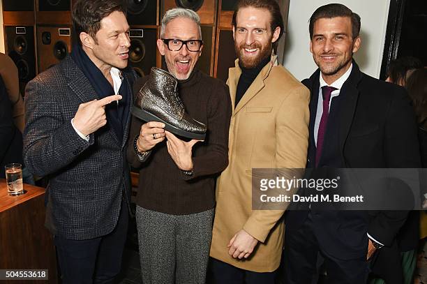 Paul Sculfor, Patrick Cox, Craig McGinlay and Johannes Huebl attend the LATHBRIDGE By Patrick Cox presentation during The London Collections Men AW16...