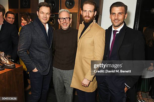 Paul Sculfor, Patrick Cox, Craig McGinlay and Johannes Huebl attend the LATHBRIDGE By Patrick Cox presentation during The London Collections Men AW16...