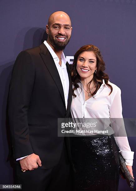 Hope Solo of the United States and Jerramy Stevens attend the FIFA Ballon d'Or Gala 2015 at the Kongresshaus on January 11, 2016 in Zurich,...