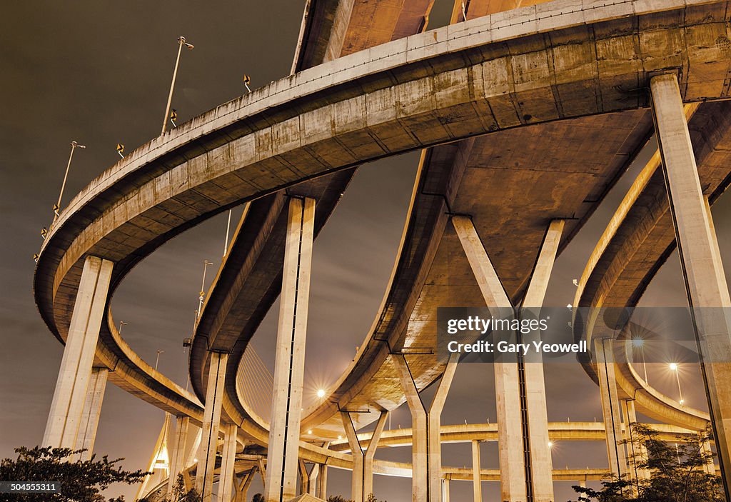 Elevated road network in Bangkok at night