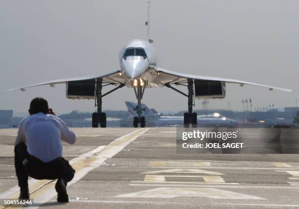 Le Concorde est au "roulage" quelques instants après s'être posé, le 31 mai 2003 à 17h45, sur une piste de l'aéroport de Roissy-Charles de Gaulle, en...