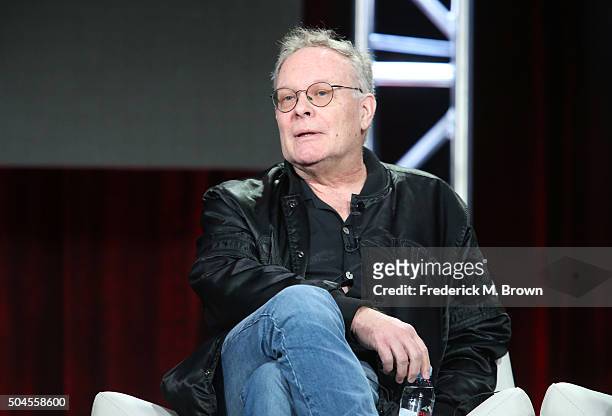 Eric Overmyer speaks onstage during the Bosch panel as part of the Amazon portion of the 2016 Television Critics Association Winter Tour at Langham...