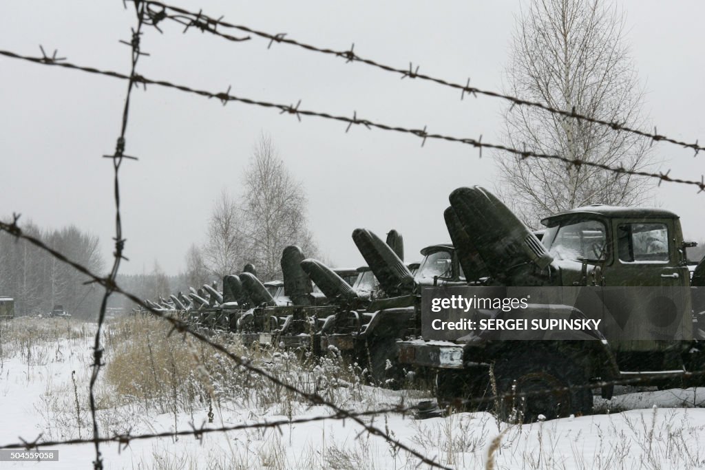 Chernobyl Rescuers Radioactive contaminated trucks which took part in rescue operation ...