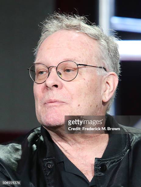 Eric Overmyer listens onstage during the Bosch panel as part of the Amazon portion of the 2016 Television Critics Association Winter Tour at Langham...