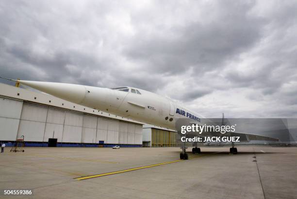 Vue réalisée le 12 mai 2003 à l'aéroport de Roissy Charles de Gaulle, d'un avion supersonique franco-britannique Concorde. Le dernier vol commercial...